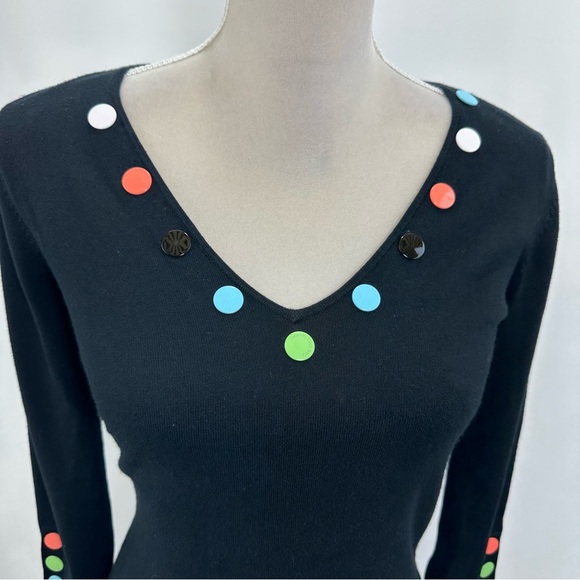 One Girl Who Sweater Women’s Small Black Colorful Snap Embellished Long Sleeve - Picture 2 of 9
